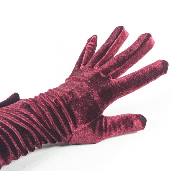 Dark Red velvet opera gloves, elbow length burgundy ladies black tie gloves - Picture 2 of 8